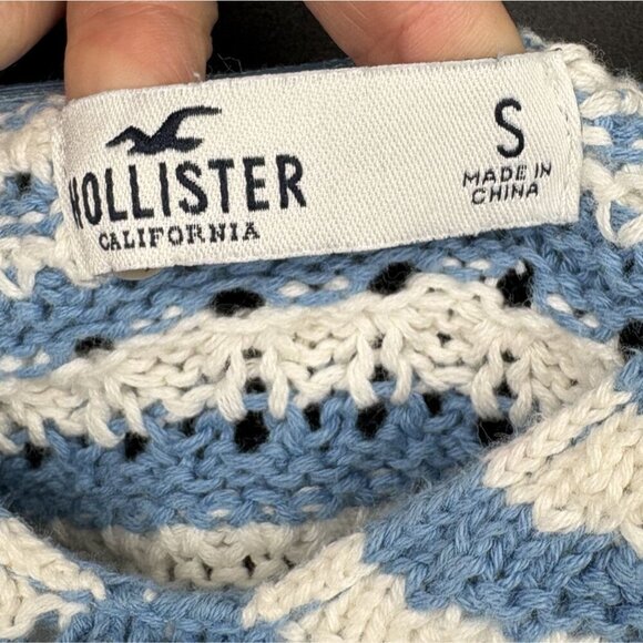 Hollister Women's Striped Crochet Knit Crop Top S Blue White Boho Festival Boho - Picture 5 of 10